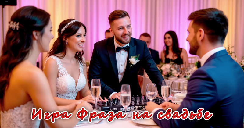 На изображении запечатлен момент на свадьбе. Игра Фраза на свадьбе